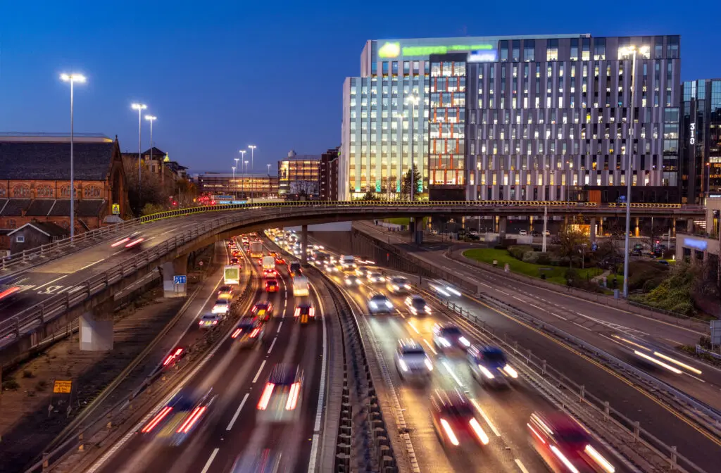 Cars driving on the M8 motorway in Glasgow